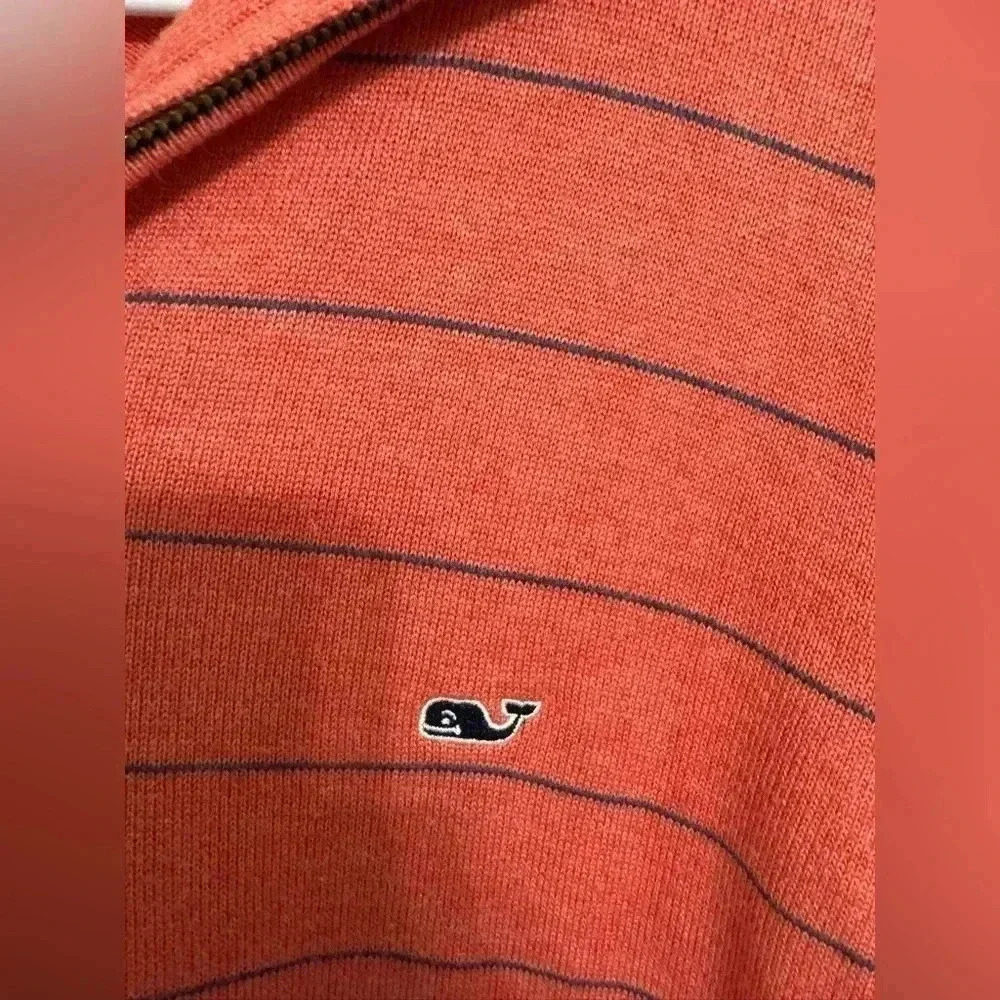 Vineyard Vines Salmon and Blue Striped Quarter Zip Sweater - Size M - Picture 10 of 10